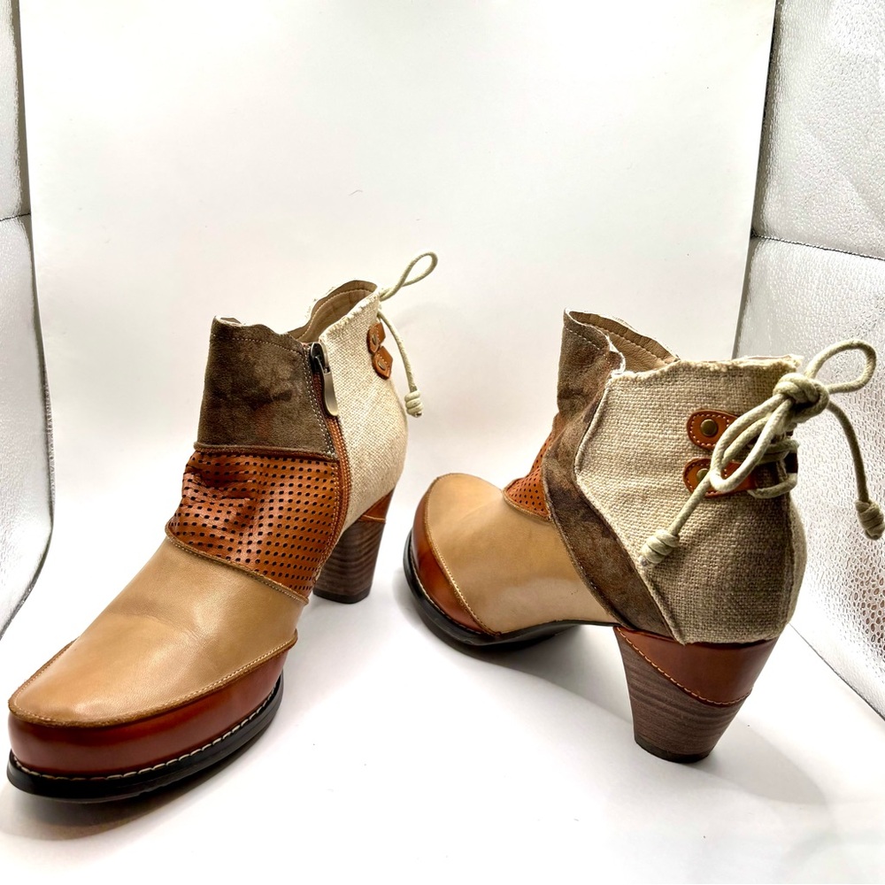 Elite by Corkys  Mixed Media Ankle Boots Women's Patchwork, Leather Boho Sz 10